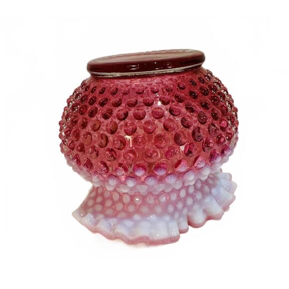 Vintage Fenton Cranberry Opalescent Hobnail Glass Vase with Ruffled Edge - Picture 3 of 9